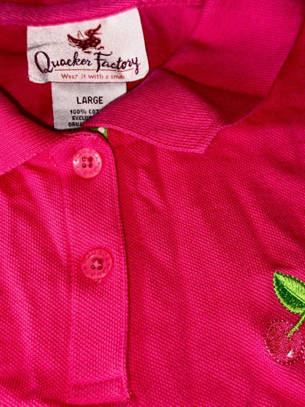 Quacker Factory Hot Pink Polo with Cherry Accent